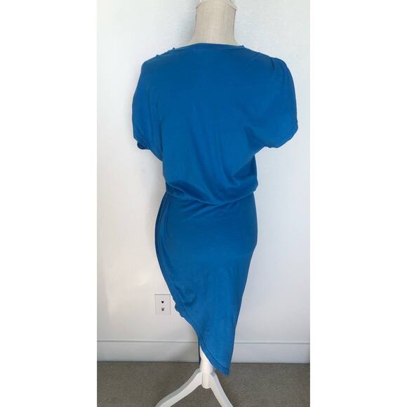Monrow Bright Blue Ruched Shoulder Asymmetrical T-Shirt Dress - S - Picture 4 of 5